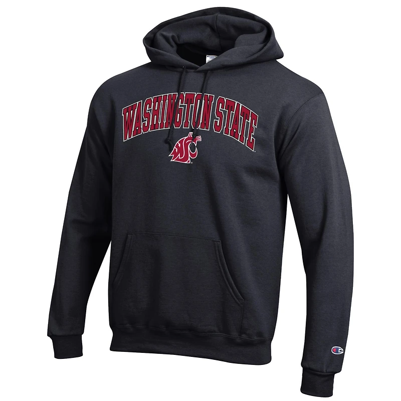 Men's Champion  Black Washington State Cougars Arched Logo Fleece Pullover Hoodie