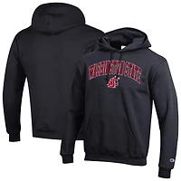 Men's Champion  Black Washington State Cougars Arched Logo Fleece Pullover Hoodie