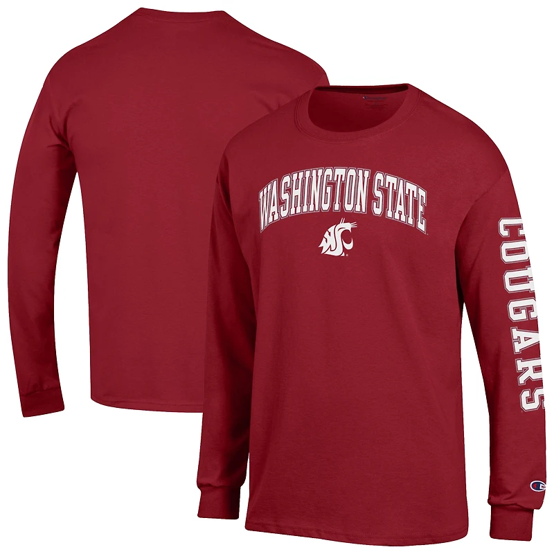 Men's Champion  Crimson Washington State Cougars Arch Over Logo 2-Hit Long Sleeve T-Shirt