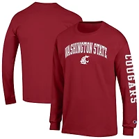 Men's Champion  Crimson Washington State Cougars Arch Over Logo 2-Hit Long Sleeve T-Shirt