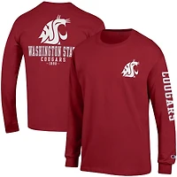 Men's Champion Crimson Washington State Cougars Team Stack Long Sleeve T-Shirt