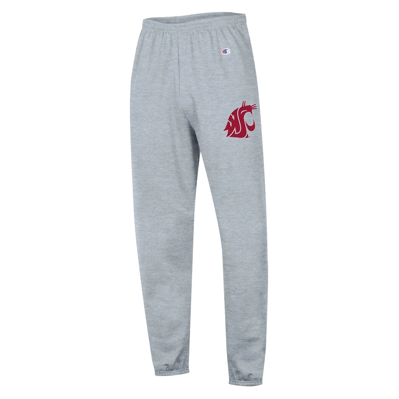 Men's Champion Heather Gray Washington State Cougars Powerblend Banded Fleece Sweatpants