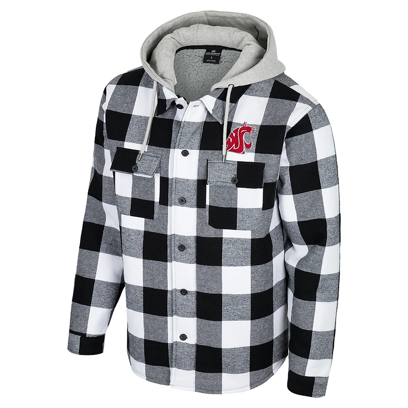 Veste à capuche entièrement zippée carreaux Buffalo Colosseum pour homme, noir/blanc, Washington State Cougars