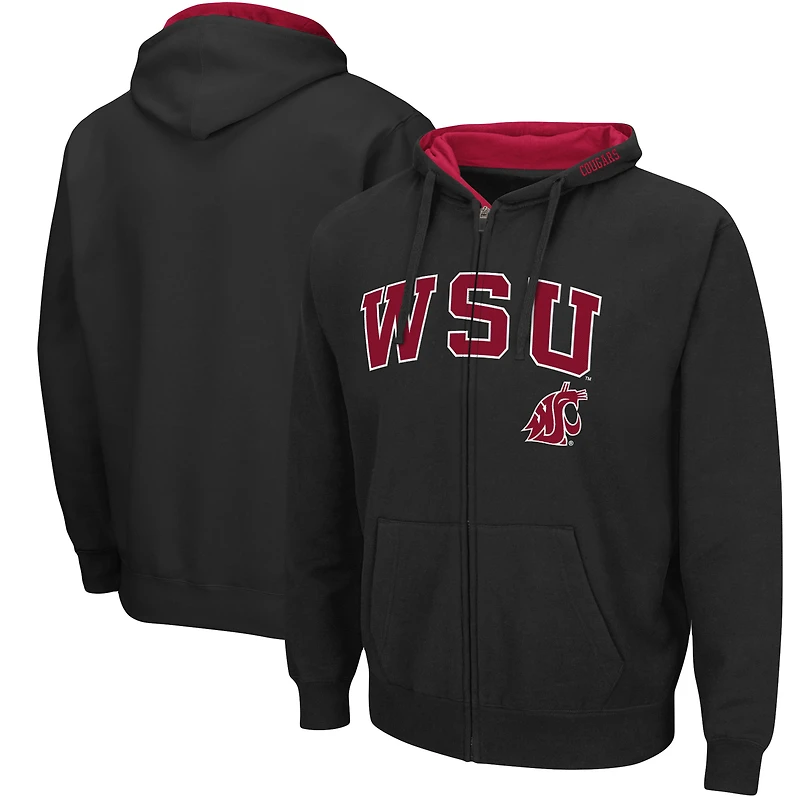 Sweat à capuche entièrement zippé Colosseum Washington State Cougars Arch & Logo 3.0 pour homme