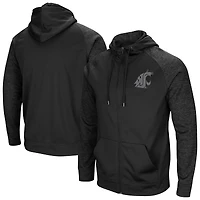 Men's Colosseum Black Washington State Cougars Blackout 3.0 Tonal Raglan Full-Zip Hoodie