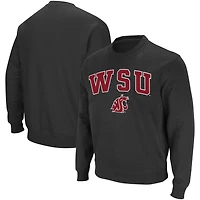 Men's Colosseum Charcoal Washington State Cougars Arch & Logo Crew Neck Sweatshirt