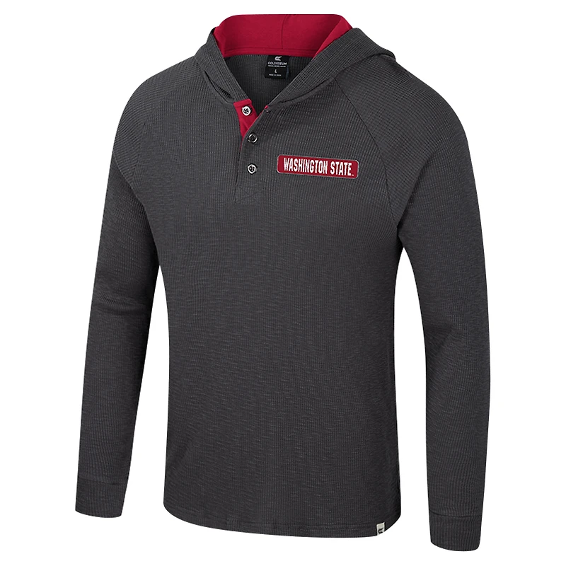Men's Colosseum  Charcoal Washington State Cougars Dujour Ralgan Long Sleeve Henley Hoodie T-Shirt