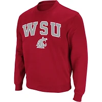 Men's Colosseum Crimson Washington State Cougars Arch & Logo Crew Neck Sweatshirt