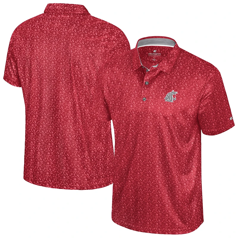 Men's Colosseum Crimson Washington State Cougars Football Print Polo