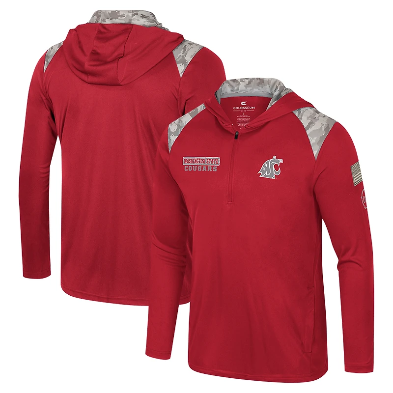 Men's Colosseum Crimson Washington State Cougars OHT Military Appreciation Quarter-Zip Hoodie Jacket