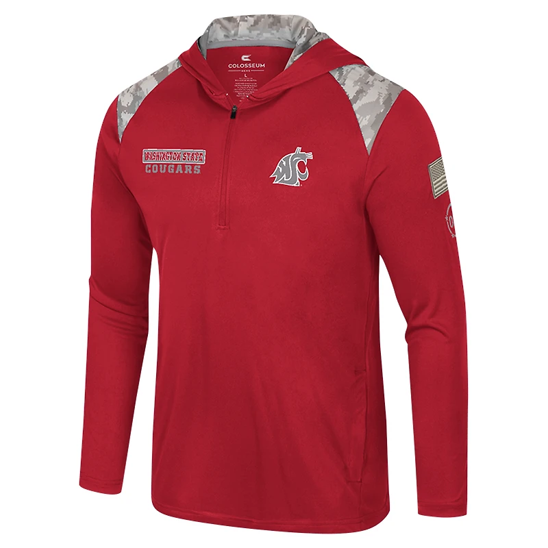 Men's Colosseum Crimson Washington State Cougars OHT Military Appreciation Quarter-Zip Hoodie Jacket