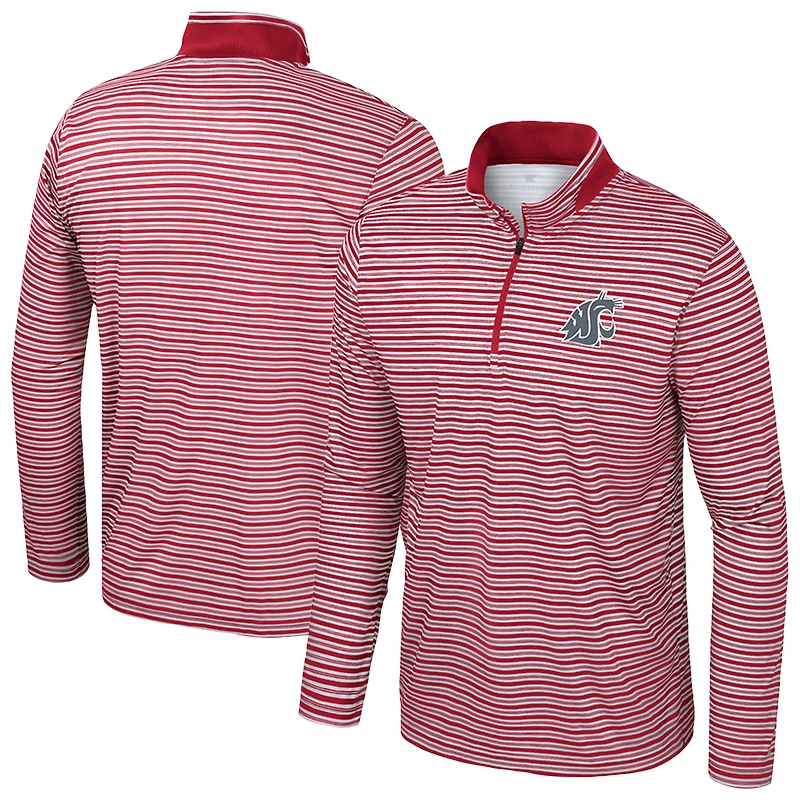 Haut rayé à glissière quart de tour pour homme Colosseum Crimson Washington State Cougars
