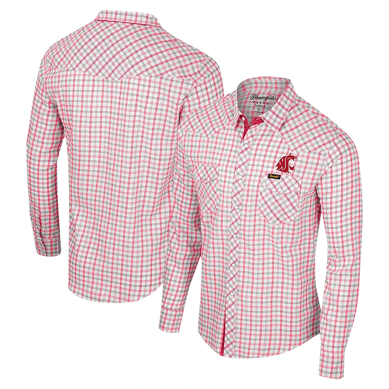 Chemise blanche à manches longues et boutons-pression Colosseum x Wrangler pour hommes des Cougars de l'État Washington carreaux