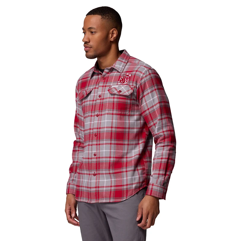 Chemise boutonnée à manches longues en flanelle Omni-Wick pour homme Columbia Crimson Washington State Cougars