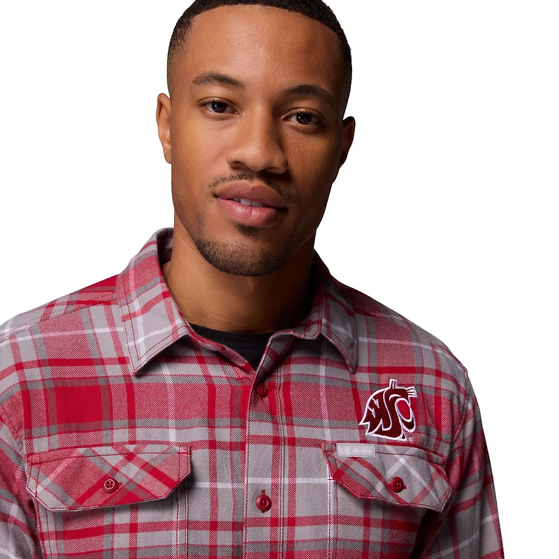 Chemise boutonnée à manches longues en flanelle Omni-Wick pour homme Columbia Crimson Washington State Cougars
