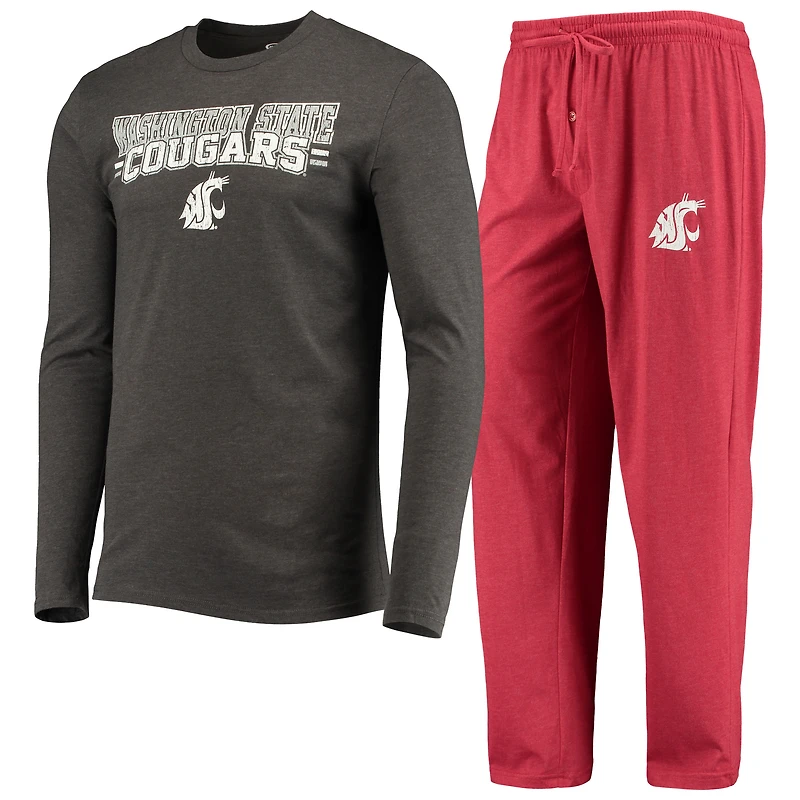 Ensemble de nuit pour homme Concepts Sport Crimson/Heathered Anthracite Washington State Cougars Meter, haut à manches longues et pantalon
