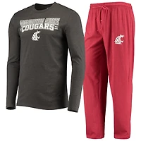Ensemble de nuit pour homme Concepts Sport Crimson/Heathered Anthracite Washington State Cougars Meter, haut à manches longues et pantalon