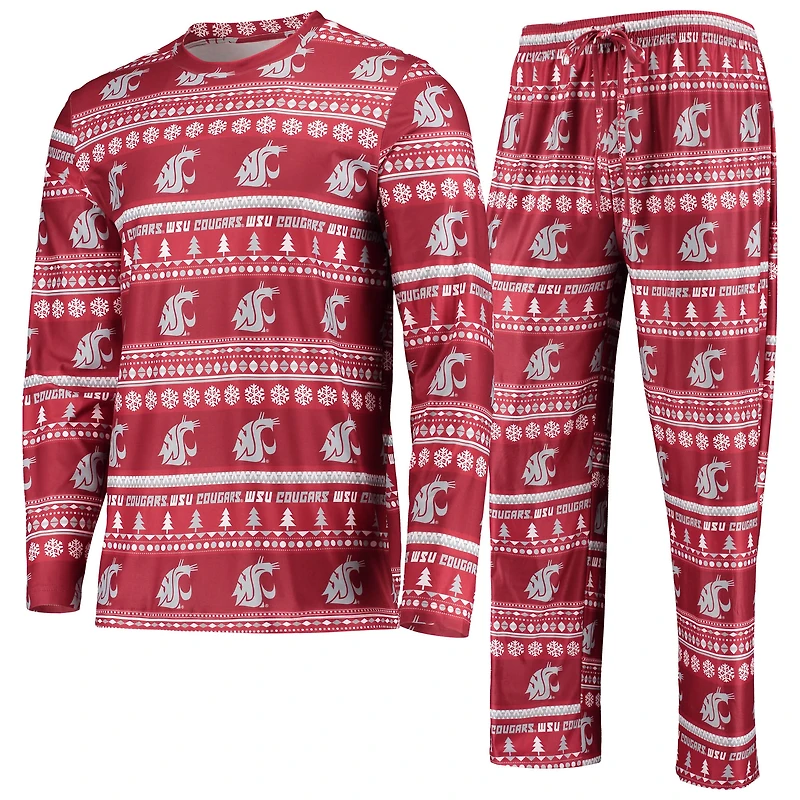 Ensemble pyjama Concepts Sport Crimson Washington State Cougars pour homme : pull moche à manches longues et pantalon.
