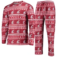 Ensemble pyjama Concepts Sport Crimson Washington State Cougars pour homme : pull moche à manches longues et pantalon.