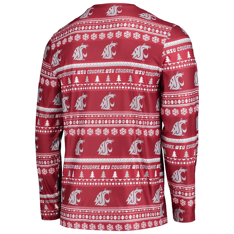 Ensemble pyjama Concepts Sport Crimson Washington State Cougars pour homme : pull moche à manches longues et pantalon.