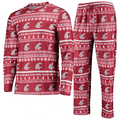 Ensemble de nuit pour homme Concepts Sport Crimson Washington State Cougars, pull moche à manches longues et pantalon