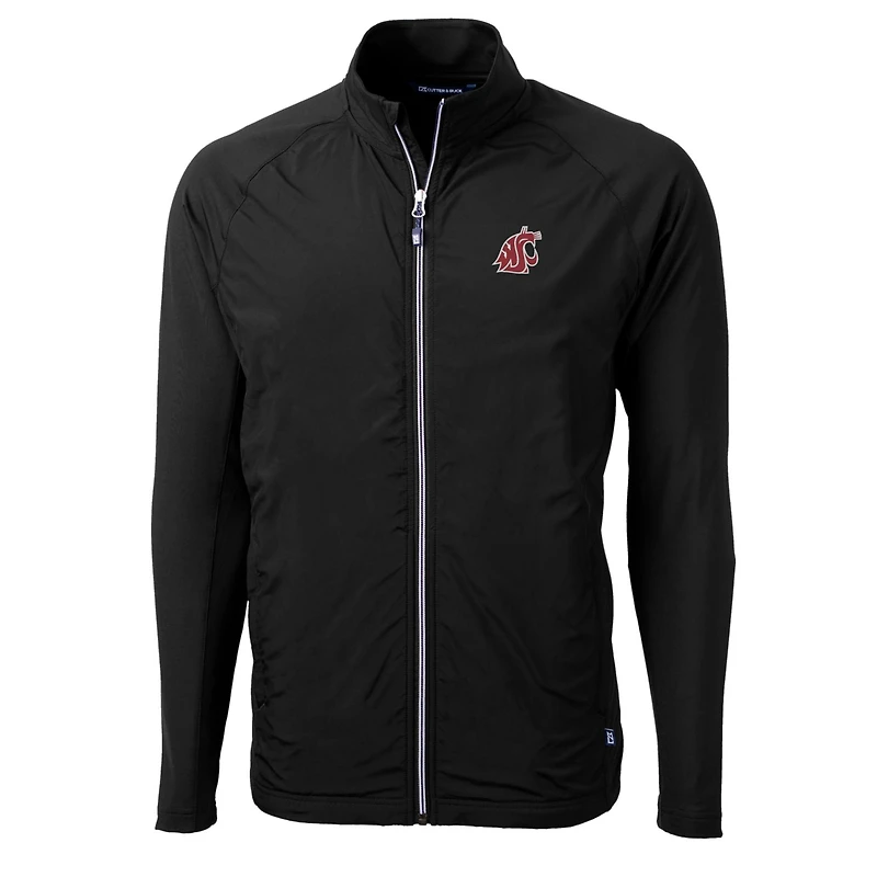 Men's Cutter & Buck Black Washington State Cougars Big Tall Adapt Eco Knit Hybrid Recycled Full-Zip Jacket