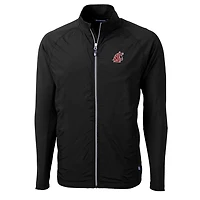 Men's Cutter & Buck Black Washington State Cougars Big Tall Adapt Eco Knit Hybrid Recycled Full-Zip Jacket