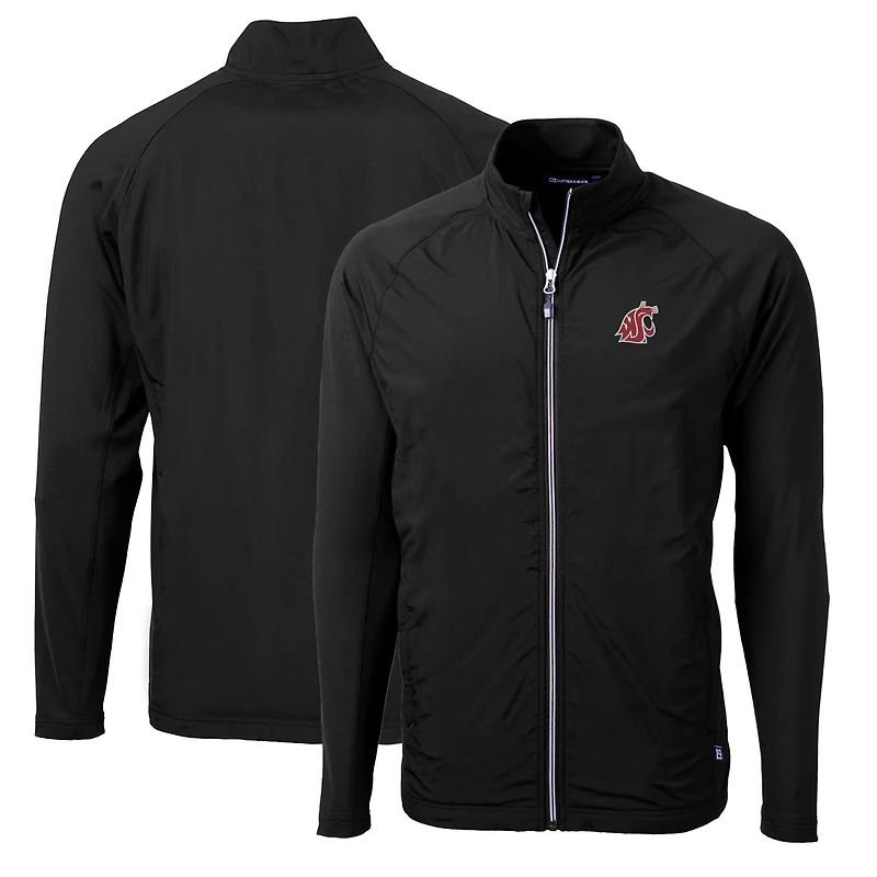 Men's Cutter & Buck Black Washington State Cougars Big Tall Adapt Eco Knit Hybrid Recycled Full-Zip Jacket