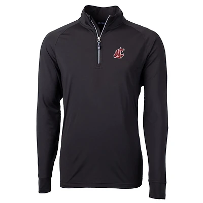 Veste à enfiler en tricot écologique Adapt quart de zip pour homme, couleur noire, style Washington State Cougars, coupe Cutter & Buck, grande et taille