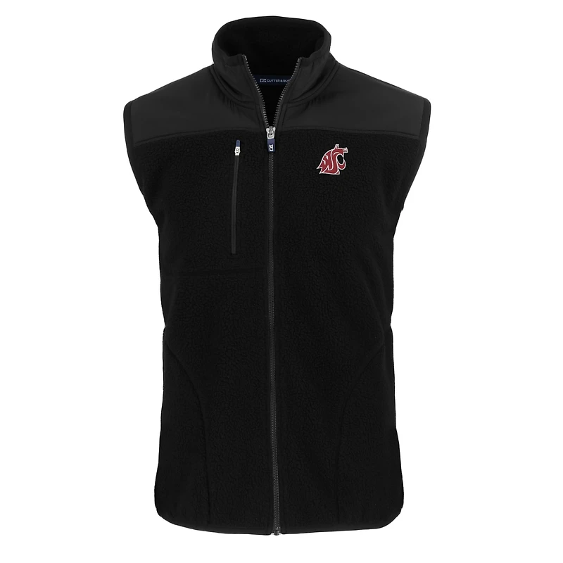 Gilet zippé en polaire Sherpa Cascade Eco pour homme, couleur noire, style grand et grand, des Washington State Cougars, Cutter & Buck