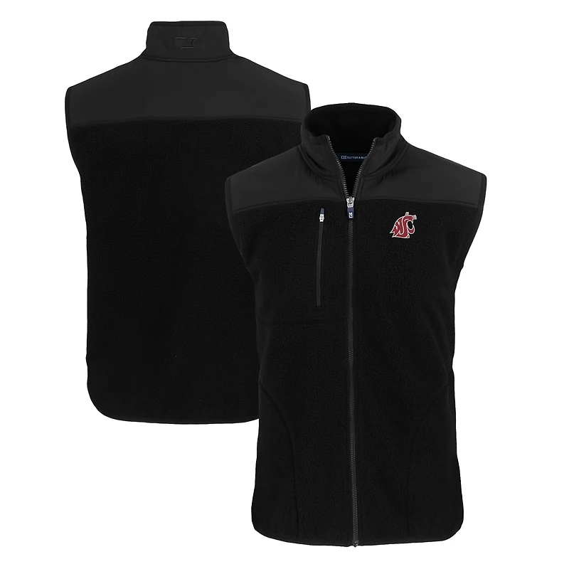 Gilet zippé en polaire Sherpa Cascade Eco pour homme, couleur noire, style grand et grand, des Washington State Cougars, Cutter & Buck