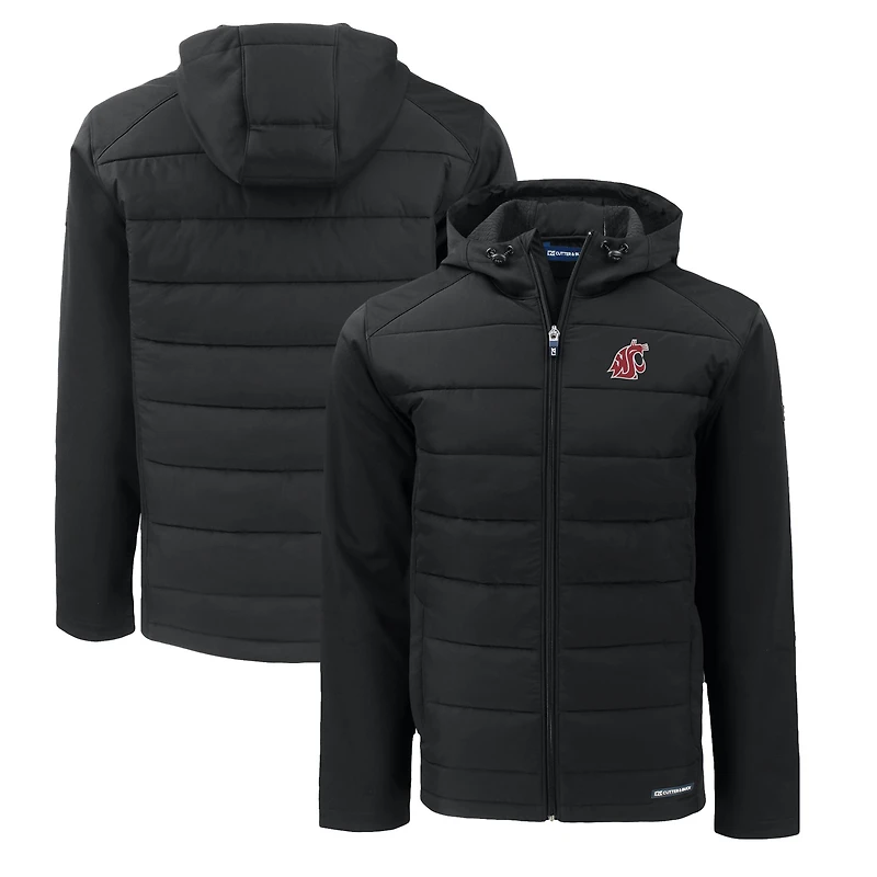 Sweat à capuche zippé entièrement recyclé en softshell écologique hybride Evoke pour homme, coupeur et buck, noir, Washington State Cougars, grandes tailles