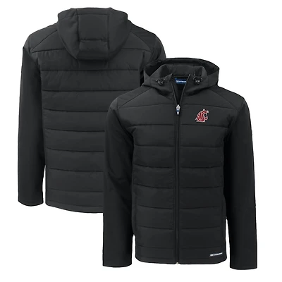 Sweat à capuche zippé entièrement recyclé en softshell écologique hybride Evoke pour homme, coupeur et buck, noir, Washington State Cougars, grandes tailles
