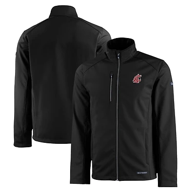 Veste zippée intégrale recyclée Evoke Eco Softshell pour homme, noire, des Washington State Cougars, Cutter & Buck