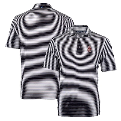 Men's Cutter & Buck Black Washington State Cougars Throwback Logo Virtue Eco Pique Stripe Recycled Polo