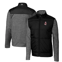 Veste coupe-vent matelassée zippée intégrale Cutter & Buck Vault Stealth Hybrid noire pour homme, modèle Washington State Cougars.