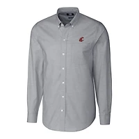 Chemise boutonnée à manches longues pour homme, couleur anthracite, style coupe-vent, Washington State Cougars, Oxford extensible, grande taille