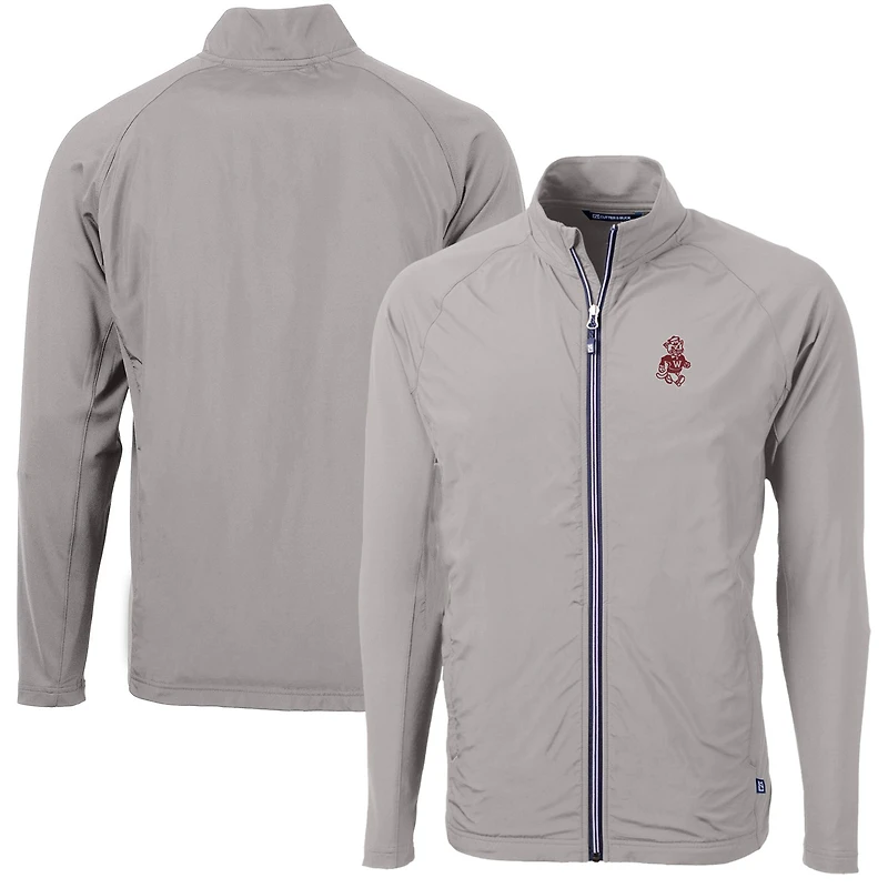 Men's Cutter & Buck Gray Washington State Cougars Adapt Eco Knit Hybrid Recycled Big Tall Full-Zip Jacket