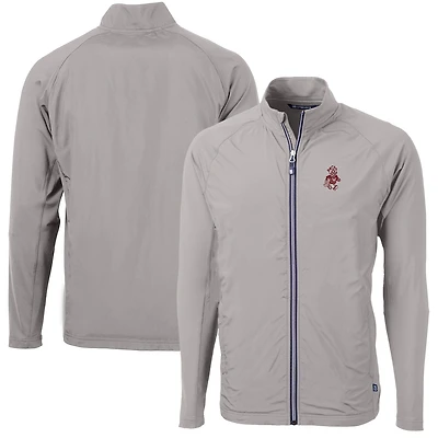 Veste hybride recyclée entièrement zippée pour homme, modèle Cutter & Buck gris Washington State Cougars Adapt Eco Knit, coupe-vent et