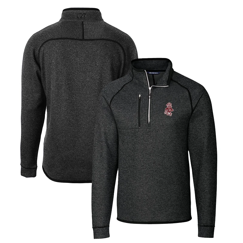 Men's Cutter & Buck Heather Charcoal Washington State Cougars Mainsail Sweater-Knit Big Tall Half-Zip Pullover Jacket