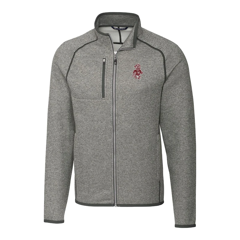 Veste zippée intégrale pour homme, coupe-vent et gris chiné, style grand format, des Washington State Cougars