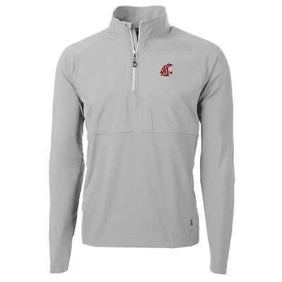 Pull-over Cutter & Buck Silver Washington State Cougars Adapt Eco Knit Hybrid Recycled à quart de zip pour homme