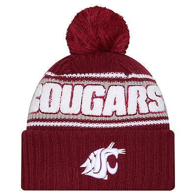 Men's New Era Crimson Washington State Cougars Bold Cuffed Knit Hat with Pom