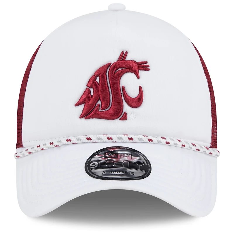 Men's New Era White/Crimson Washington State Cougars Court Sport Foam A-Frame 9FORTY Adjustable Trucker Hat