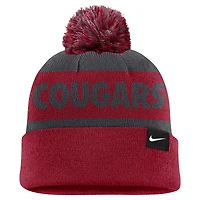 Men's Nike Charcoal/Crimson Washington State Cougars Peak Stripe Cuffed Knit Hat with Pom