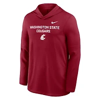T-shirt à capuche manches longues Nike Crimson Washington State Cougars 2025 Sideline pour homme, léger et respirant, en tissu Dri-FIT.