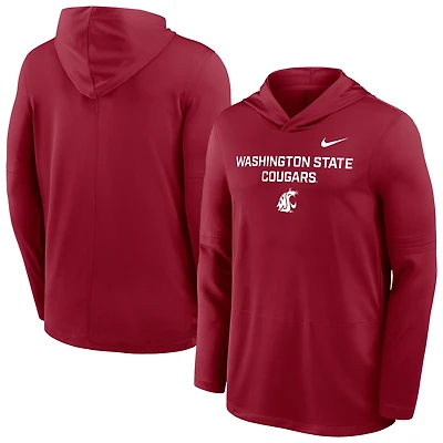 T-shirt à capuche manches longues Nike Crimson Washington State Cougars 2025 Sideline pour homme, léger et respirant, en tissu Dri-FIT.