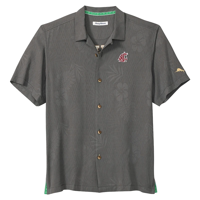 Men's Tommy Bahama Gray Washington State Cougars Catch of the Day Camp IslandZone Button-Up Shirt
