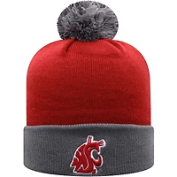 Bonnet pour homme Top of the World Crimson/Gris Washington State Cougars Core 2 tons à revers avec pompon