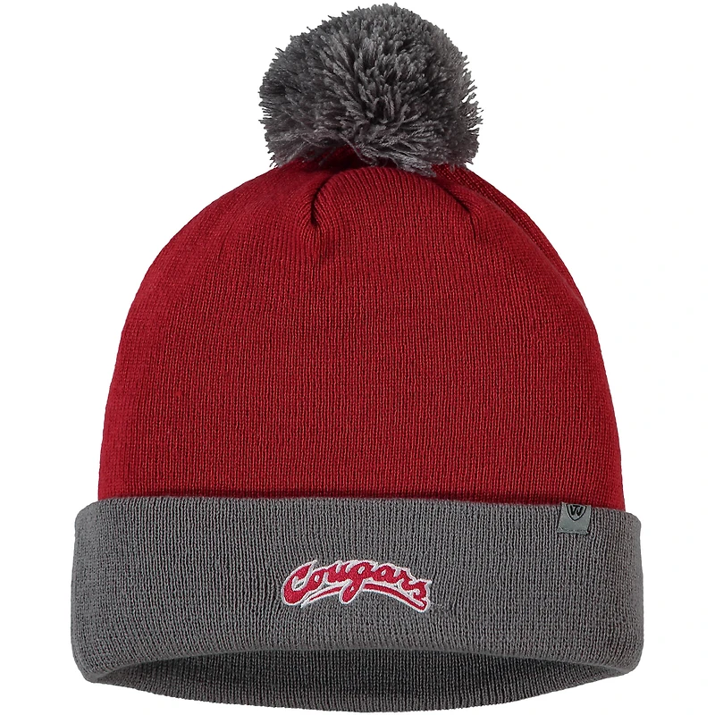 Bonnet pour homme Top of the World Crimson/Gris Washington State Cougars Core 2 tons à revers avec pompon